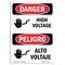 Signmission Safety Sign, OSHA Danger, 10" Height, Rigid Plastic, High Voltage, Bilingual Spanish OS-DS-P-710-VS-1326 - alternate 1